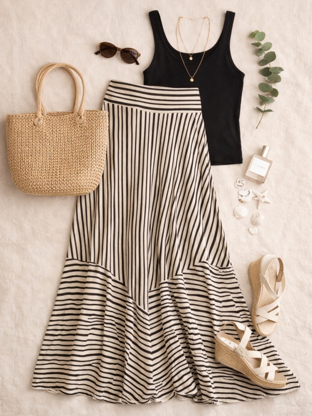 Maeve | Black & Cream Striped Maxi Skirt | Rayon Blend Boho Flowy | Size X-Small - Picture 2 of 6